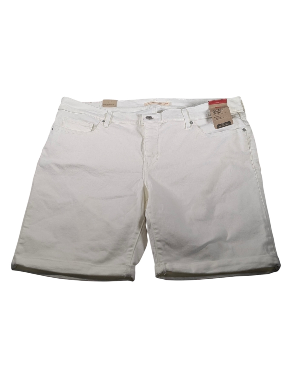 Levi's White Classic Denim Cuffed Bermuda Shorts Mid Rise Size 20